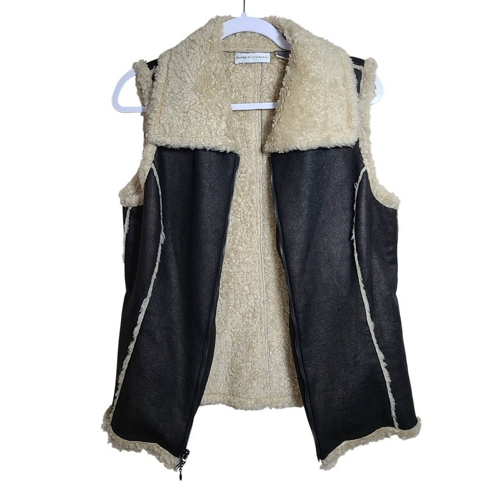 Dana Buchman Faux Leather Sherpa Lined Vest 8 Y2K Urban Indie Sleaze Aviator